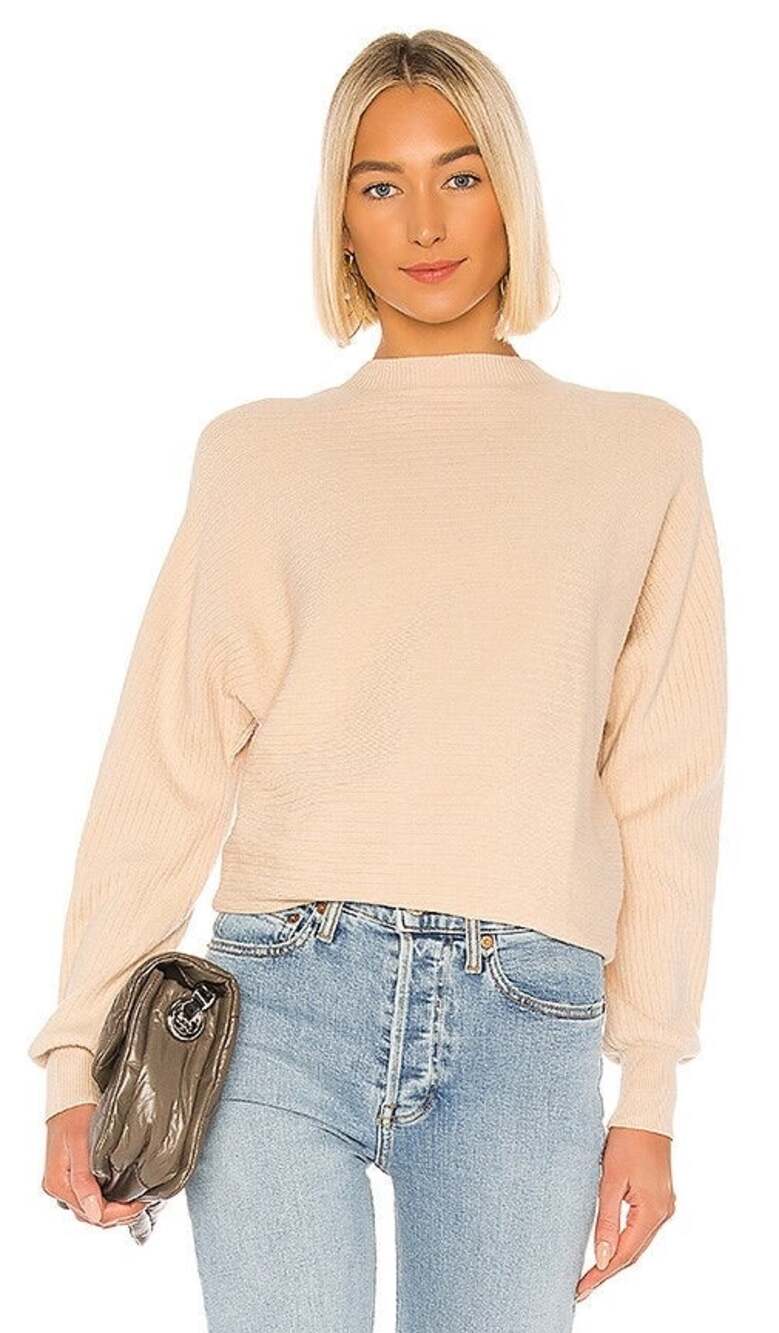Revolve LPA Leona Ivory Ribbed Mock Neck Sweater Medium Neutral Minimalist